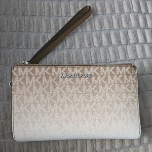 Michael Kors Cream and Tan Logo Wristlet